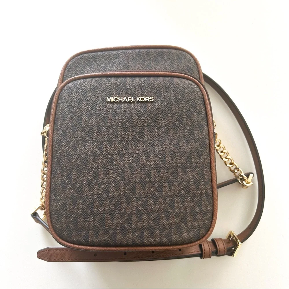 Michael Kors Jet Set Travel MK Logo Crossbody Bag Brown NWOT
